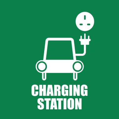 EV park alanı veya şarj istasyonu için, geri dönüşüm gücü ve elektrikli araba üzerinde pintable yeşil beyaz dikdörtgen işareti