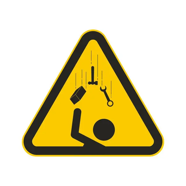 Siyah piktogram güvenlik işareti çekiç, anahtar, çelik blok düşme kullanımı güvenlik, tehlike, dikkat, dikkat, tetikte olan nesneler mühendislik atölyesinde işaret