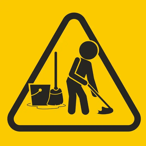 Stock vector Isolated illustration of stickman moping floor and man falling, template icon for safety sign cleaning in progress, janitor, slippery when wet, caution wet floor, fall hazard