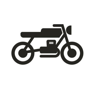 İzole edilmiş illüstrasyon siyah piktogram motosiklet, motosiklet, motosiklet ikonu ya da sembol, sokak tabelası, yol çıkartması, park alanı için