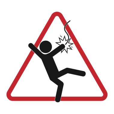 Elektrik, elektrik, elektrik ve yüksek voltajlı güvenlik etiketleriyle vurulan işçilerin sarı üçgen işareti.