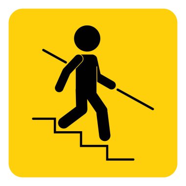 Paket, izole edilmiş taslak çizim çizelgesi, yürüyen ve merdivenleri çıkan bir adamın güvenlik işareti, güvenlik binası tabelası için grafik kaynağı, kapalı bilgi etiketi