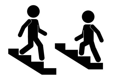 Paket, izole edilmiş taslak çizim çizelgesi, yürüyen ve merdivenleri çıkan bir adamın güvenlik işareti, güvenlik binası tabelası için grafik kaynağı, kapalı bilgi etiketi