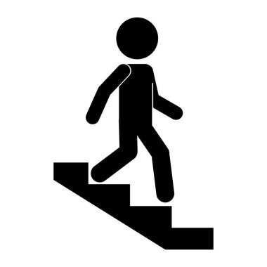 Paket, izole edilmiş taslak çizim çizelgesi, yürüyen ve merdivenleri çıkan bir adamın güvenlik işareti, güvenlik binası tabelası için grafik kaynağı, kapalı bilgi etiketi