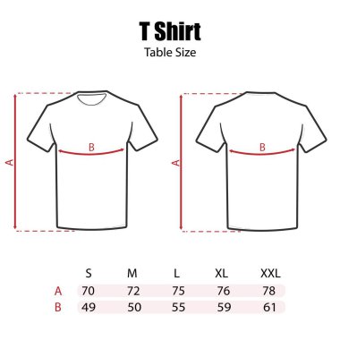 Taslak vektör çizimi unisex kısa kollu yakalı gömlekler - kumaş şablon boyutu etiketi için boyut tablosu