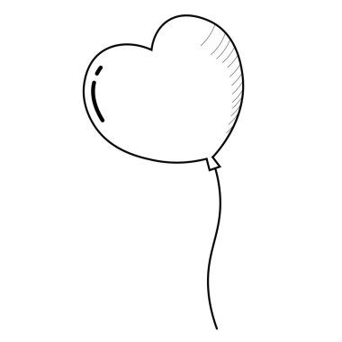 İzole edilmiş siyah çizgili balon, kalp şeklinde bir ip ile çizilmiş. Grafik elementi sevgililer günü tebriği için.