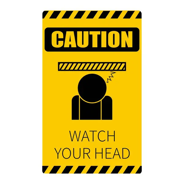 Güvenlik işaretiyle kafanıza dikkat edin, tavana dikkat edin, baş eğdirme talimatı verin, resimciyle birlikte baş aşağı yürüyün.