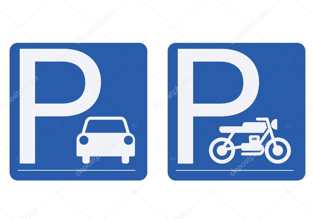Printable bundle set rectangle blue simple parking sign for car, motorcycle, bike and bicycle