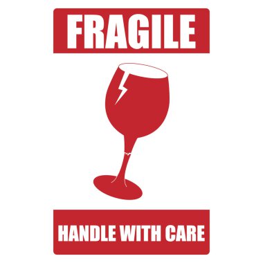 Etiket yalıtılmış kırılgan vektör tasarımı paketi kırması kolay, kırmızı ve dikdörtgen ile dikkatlice ele alınır,