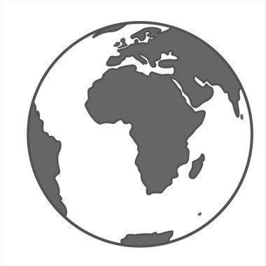 Dünya gezegeninin, kuzey ve güney Amerika küresel harita simgesinin basit, beyaz, siyah, şeffaf vektör çizimi