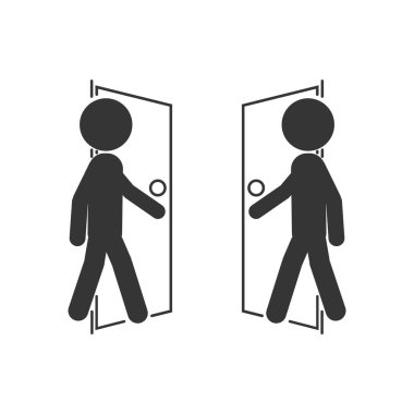 Kapı illüstrasyonuna doğru ok ile dreen dikdörtgen giriş ve çıkış işaretini bohçala