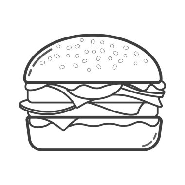 Susamlı, etli, jambonlu ve peynirli vektör ilülasyonu izole edilmiş, simge, logo