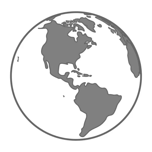 Dünya gezegeninin, kuzey ve güney Amerika küresel harita simgesinin basit, beyaz, siyah, şeffaf vektör çizimi