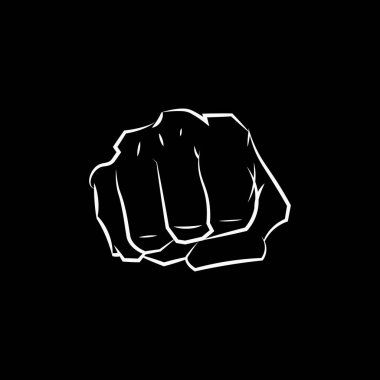Beyaz çizgili yumruk simgesi, el yumruğu dövüş logosu, kendini savunma boks illüstrasyon vektörü