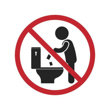 İzole edilmiş bir insan ikonu tuvalete atık at, tuvaleti temiz tut, tuvalet tabelası için.