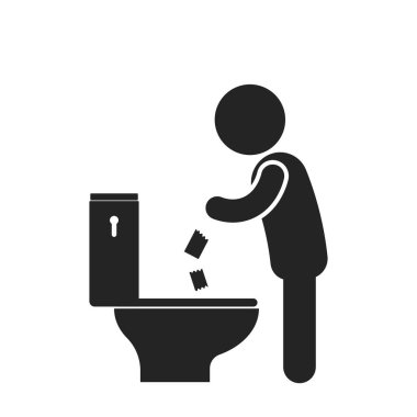 İzole edilmiş bir insan ikonu tuvalete atık at, tuvaleti temiz tut, tuvalet tabelası için.