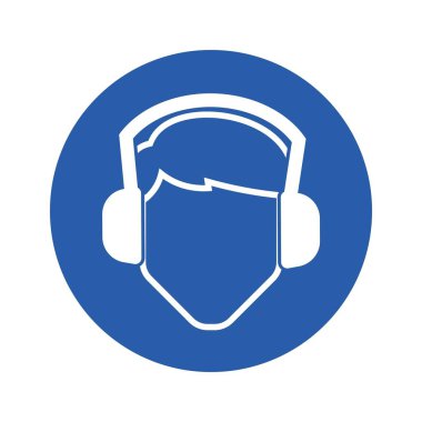 Gürültülü ses ortamları için izole edilmiş mavi daire işareti kulak koruması zorunludur 