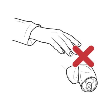 Ayrı tutmayın, dış hatları kirletmeyin, taslak el atışıyla temiz bir illüstrasyon yapın, kırmızı çarpı işareti olan alüminyum meşrubat kutusu kullanın.