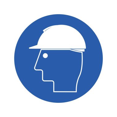 İzole edilmiş mavi talimat işareti, dümen, başlık ve baş koruma levhası takmak zorunludur.