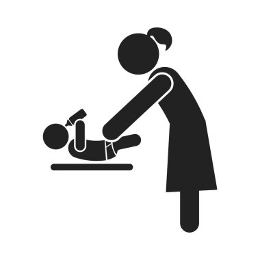 İzole edilmiş piktogram bebek bez değiştiriyor ve süt içiyor süt şişesi, ikon ve bebeklerin sembolü. 