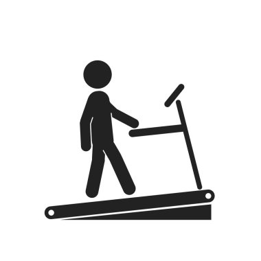 Spor fotoğrafçısı, koşu bandında koşuyor. Spor salonu tabelasında.