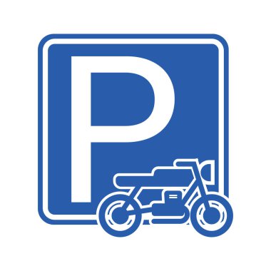 Yazdırılabilir bohça takımı dikdörtgen mavi araba, motosiklet ve bisiklet için basit park işareti