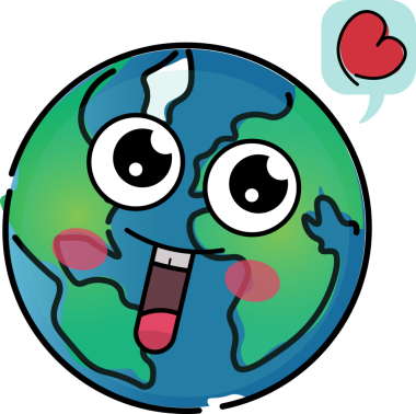 Gülümsemenin vektör çizimi. Sevgi işaretli şirin bir çizgi film. Dünya günü şablon tasarımı, Amerika ve Avrupa kıtası.