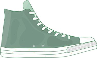 Yeşil spor ayakkabıları, spor ayakkabıları logosu. 