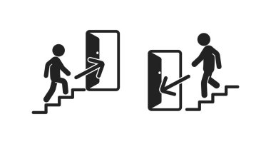 Etiket etiketini yukarı aşağı ok ile etiketle, izole edilmiş acil çıkış işareti ile etiketle