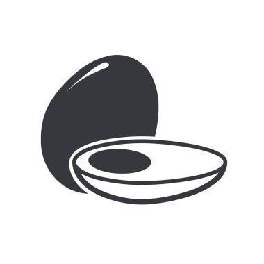 İzole edilmiş yumurta ikonu piktogramı besin ve tazeliği temsil ediyor, mutfak tasarımları, yemek uygulamaları ve kahvaltı menüleri için uygun.