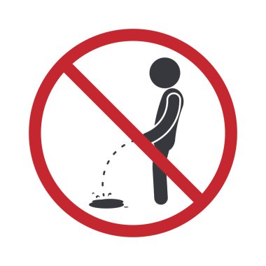 İzole edilmiş yasaklama işareti: erkek yere işer, banyo işaretinin üzerine ıslak idrar işer.