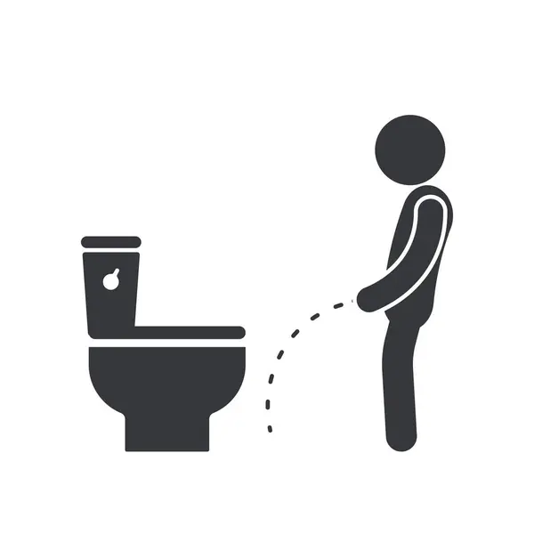 İzole edilmiş resimli adam tuvalet zeminine işiyor, tuvalet tabelasının yüzeyine ıslak idrar işiyor.