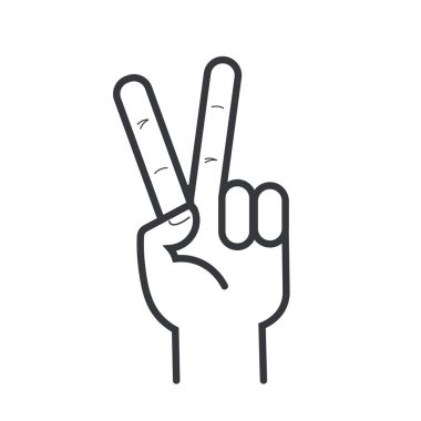 İki parmaklı bir V şekli oluşturan el hareketinin izole bir tasviri. Barışı, zaferi ya da birliği simgeliyor.