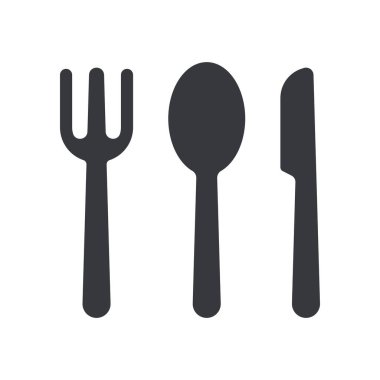 Yemek çatalı, kaşık, çatal ve bıçak gibi yemek takımlarını temsil eden düz semboller içeren paket seti simgesi