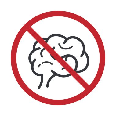 Kısıtlamaları ya da düşünce süreçlerinin kısıtlanmasını simgeleyen yasaklı işareti olan beynin izole edilmiş bir çizimi