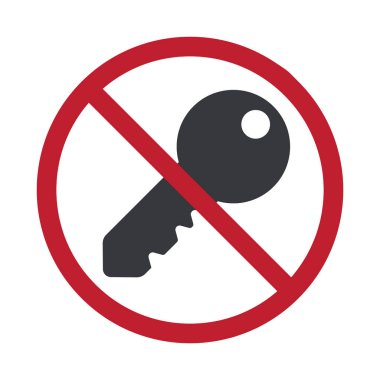 İzole edilmiş yasaklama işareti: üzerinde kırmızı çizgili bir işaret olan anahtar sembolü, anahtarsız operasyonu ve anahtar yokluğunu simgeliyor.