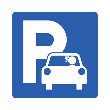 Kadınların park yeri için mavi tabela, büyük bir P harfi ve at kuyruğu resimli bir kadın.