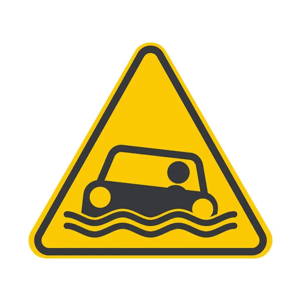 Sel basmış caddeyi ve sel baskınını sembolize eden ya da acil durum durumunu simgeleyen, suya batırılmış bir arabanın izole edilmiş uyarısı.
