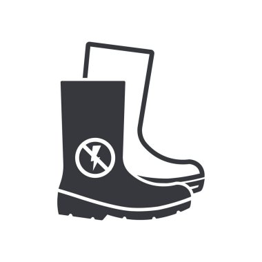 İzole edilmiş Pictogrm tehlikeli bölgelerde yüksek voltajlı elektriğe karşı korunmak için elektriğe dayanıklı botlar giyer.