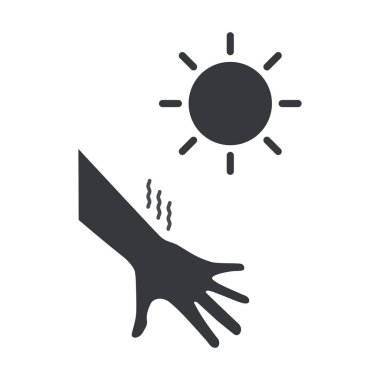 Güneş ışığına, ısıya ve ultraviyole ışınlara maruz kalan bir elin izole edilmiş görüntülü grafiği, yaz sağlığı bilincini vurguluyor..