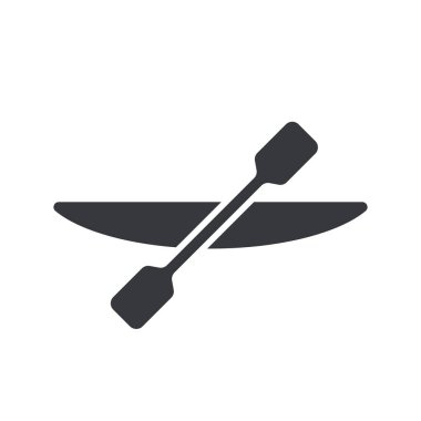 İzole edilmiş bir kano ikonu, su sporu aktivitesini temsil eden bir kano kürek çeken bir kişi.