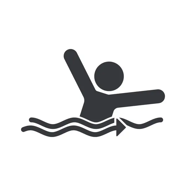 Güçlü nehir akıntılarına dair izole güvenlik işareti, boğulma risklerini vurgulamak ve doğal su ortamlarında su tehlikesi bilinci.