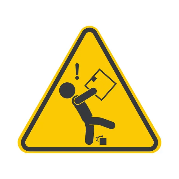 İzole edilmiş resim simgesi kişinin kutu taşıdığını gösteriyor, adımlarınıza dikkat edin ve paket depolama alanında takılmaktan kaçının diyor.