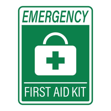 Acil ilk yardım çantasının izole edilmiş ikonu, tıbbi malzemeleri ve sağlık ekipmanlarını çabucak tanımlamak için kullanılan yeşil çıkartma.