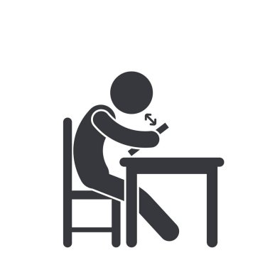 Cep telefonu kullanırken mesafeyi korumayı hatırlatan, göz sağlığı, miyop farkındalığı ve cep telefonu radyasyon riskini sembolize eden ayrı bir resim..