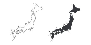 Japonya harita simgeleri: bilgi grafikleri, eğitim ve konum tabanlı tasarım projeleri için özet ve sağlam siyah biçimler.