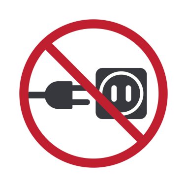 Elektrik prizi ve soket ile izole edilmiş yasak işareti, iş yerleri, fabrikalar ve kamu alanlarında elektriğin kesilmesi veya bağlanmasının yasak olduğunu belirten güvenlik uyarı simgesi.