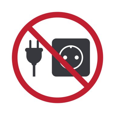 Elektrik prizi ve soket ile izole edilmiş yasak işareti, iş yerleri, fabrikalar ve kamu alanlarında elektriğin kesilmesi veya bağlanmasının yasak olduğunu belirten güvenlik uyarı simgesi.