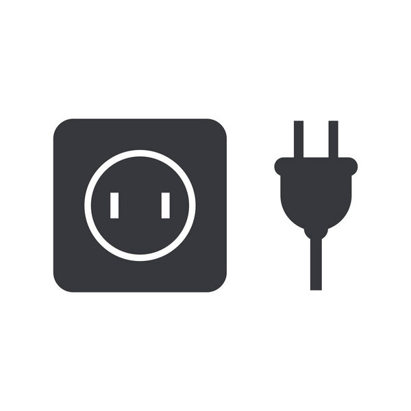 Isolated pictogram of electric plug and socket icon, representing electricity, energy, power connection, charging, utility