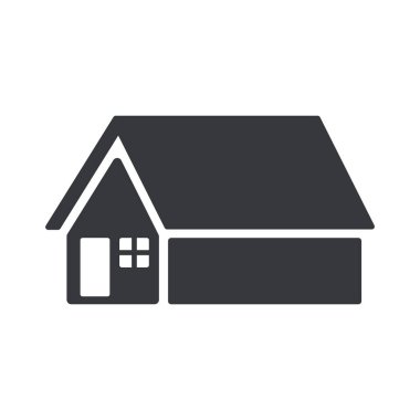 Üçgen çatılı, pencereli ve kapılı izole bir resim evi, konutu sembolize eden basit bir tasarım, konut alanı, ev yaşamı, asgari mimari çizim.